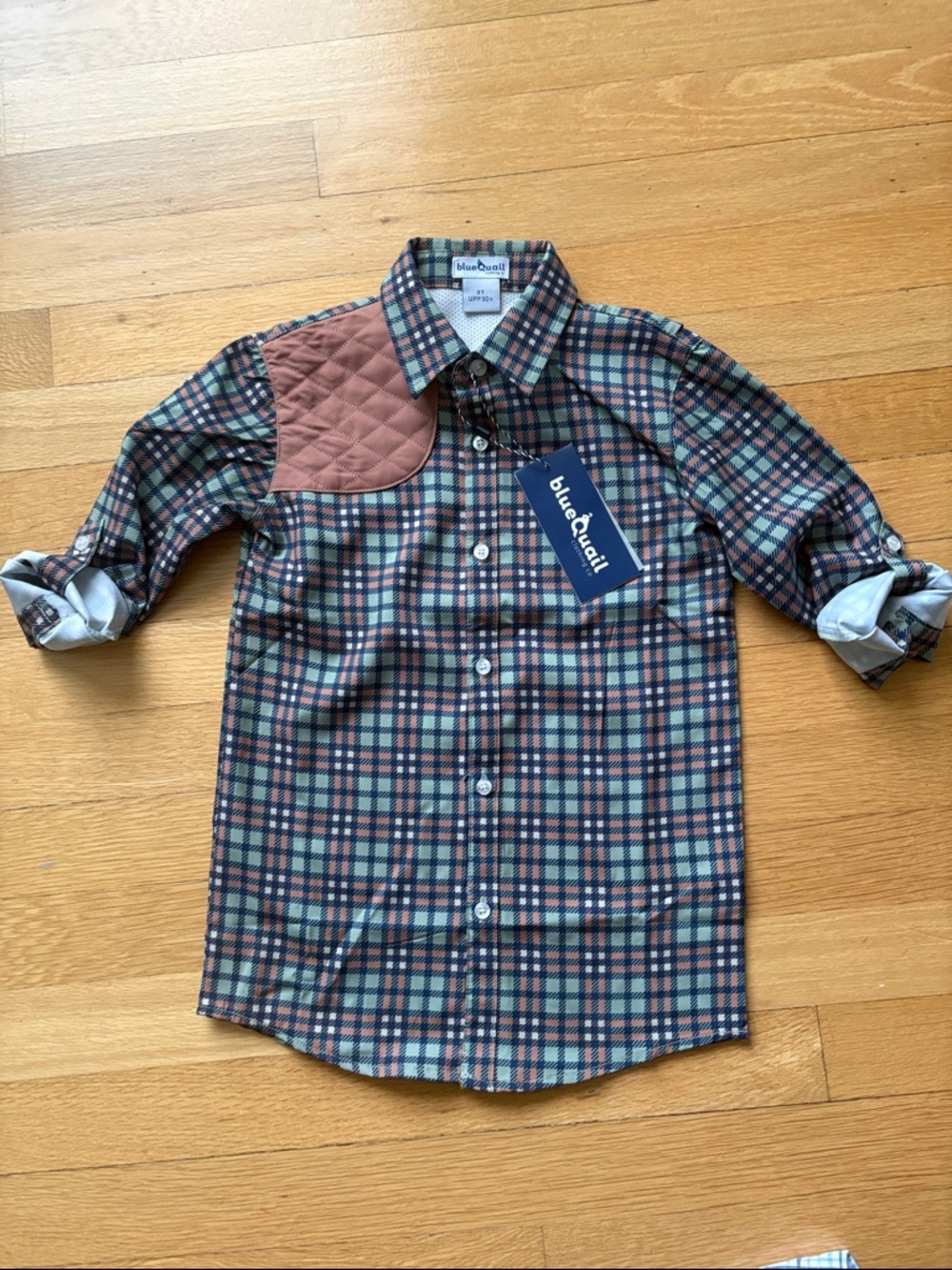 BlueQuail Boys' Plaid Button-Up Shirt in Blue, Green, size 3T